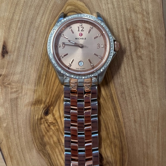 Michele Belmore Diamond Watch with Rose Gold & Stainless Steel Band - Picture 3 of 8